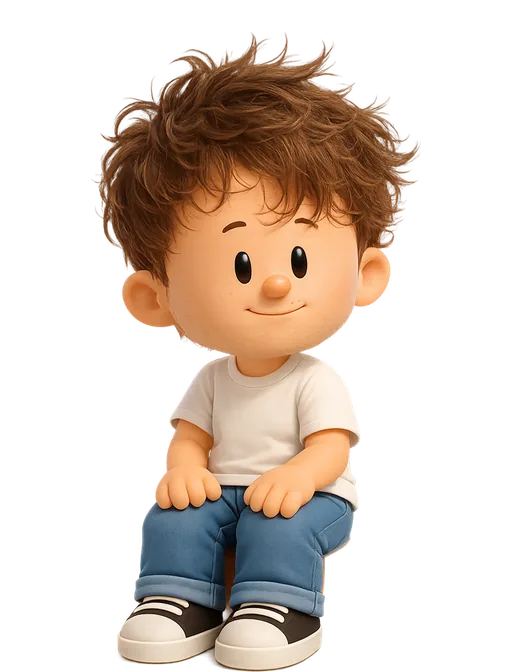 Aleks drawn as a chunky cartoon kid on the Backyard Designers bench