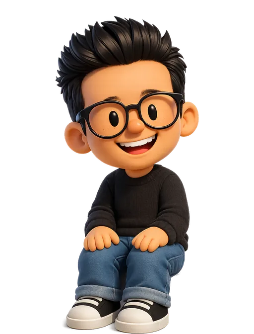 Ammaar Reshi drawn as a chunky cartoon kid on the Backyard Designers bench