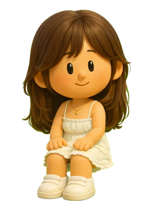 Lele Zhang drawn as a chunky cartoon kid on the Backyard Designers bench