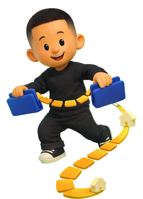 Christopher Bolliger drawn as a chunky cartoon kid mid-play in the Backyard Designers yard