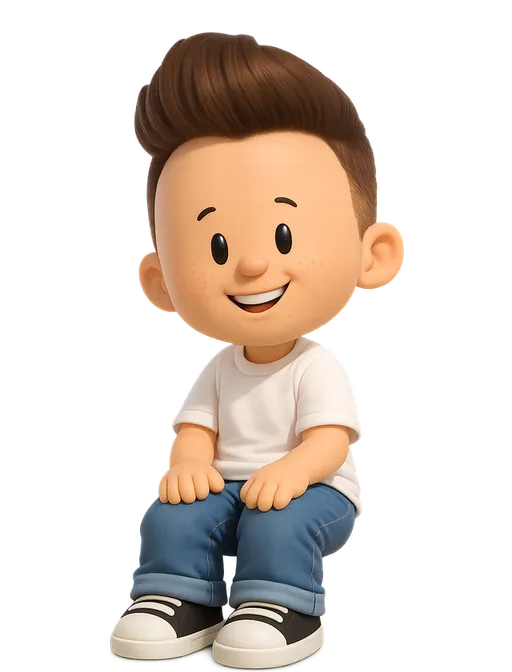 Daniel Destefanis drawn as a chunky cartoon kid on the Backyard Designers bench