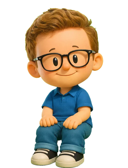 Eugene Fedorenko drawn as a chunky cartoon kid on the Backyard Designers bench