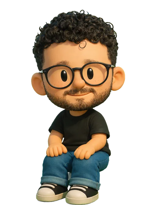 John Falcone drawn as a chunky cartoon kid on the Backyard Designers bench