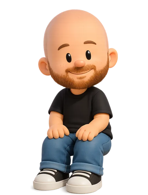 Gabriel Valdivia drawn as a chunky cartoon kid on the Backyard Designers bench