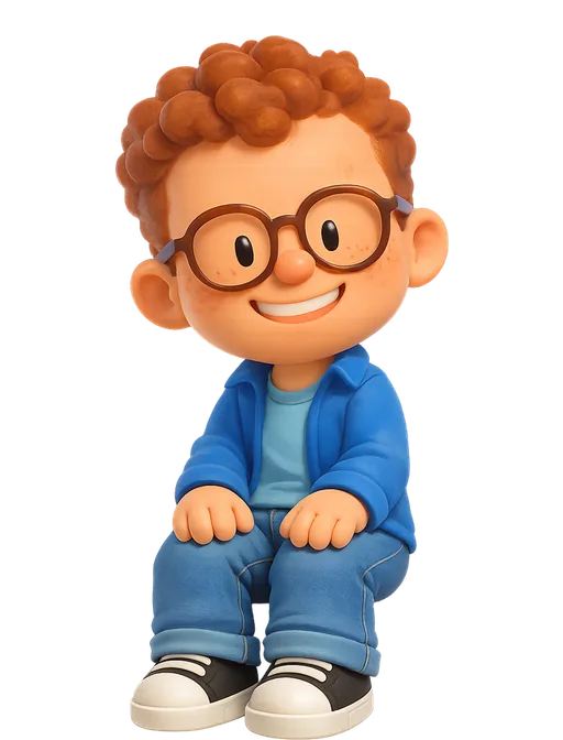 Gavin Nelson drawn as a chunky cartoon kid on the Backyard Designers bench