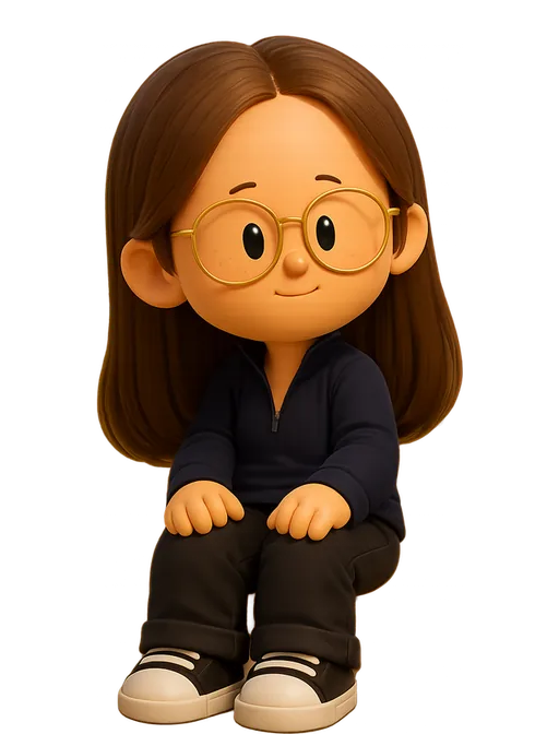 Grace Walker drawn as a chunky cartoon kid on the Backyard Designers bench