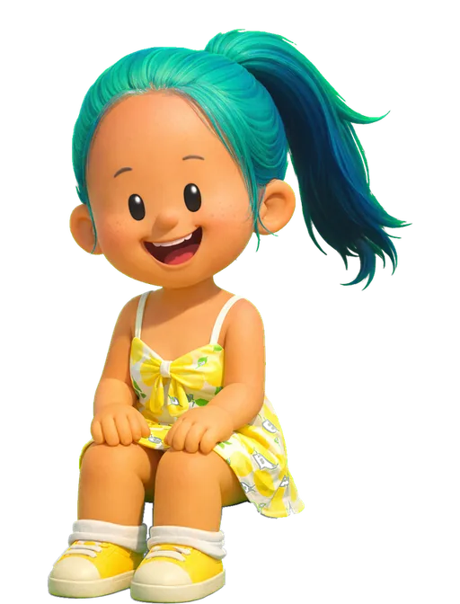 Grace Ling drawn as a chunky cartoon kid on the Backyard Designers bench