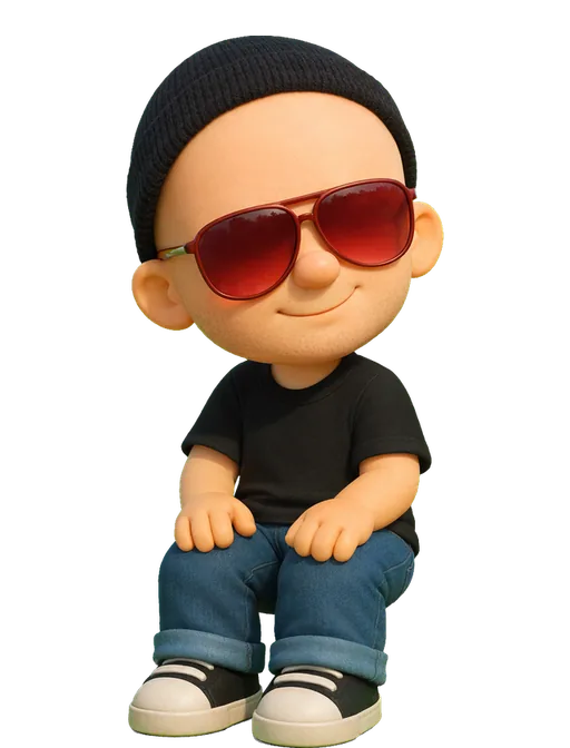 Greg Huntoon drawn as a chunky cartoon kid on the Backyard Designers bench