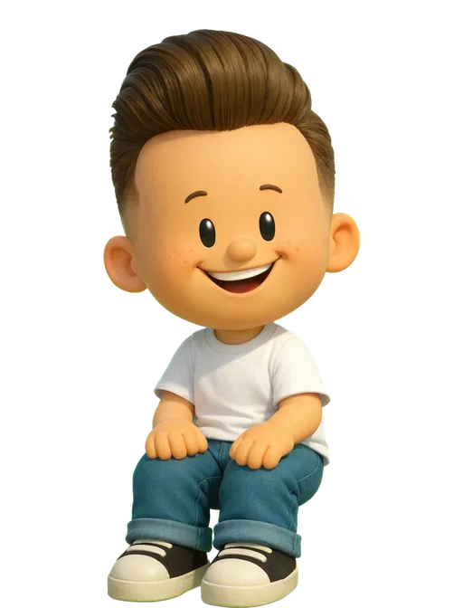Jesse Showalter drawn as a chunky cartoon kid on the Backyard Designers bench