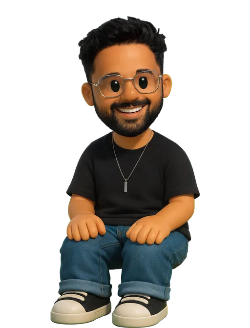 Siddharth drawn as a chunky cartoon kid on the Backyard Designers bench