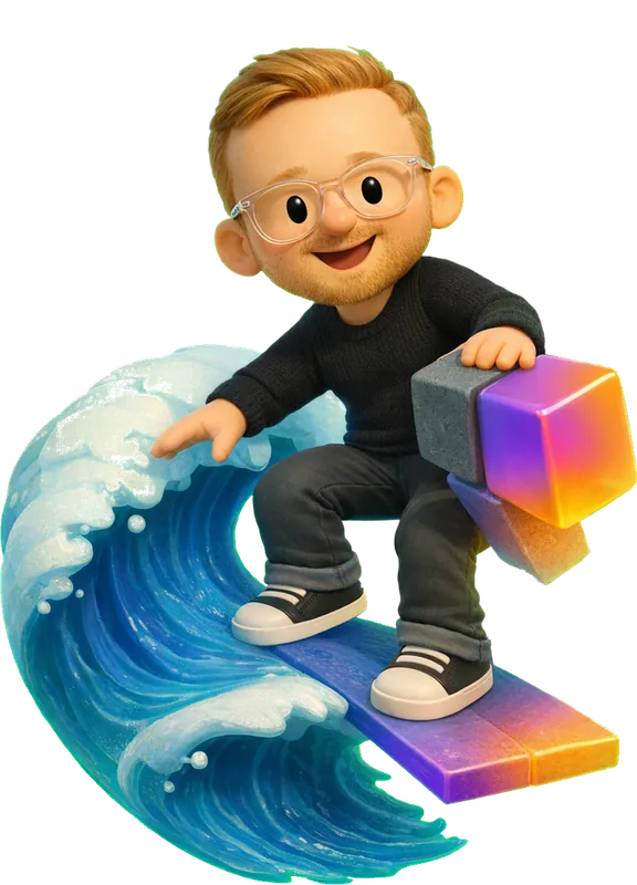 Brandon Jacoby drawn as a chunky cartoon kid mid-play in the Backyard Designers yard