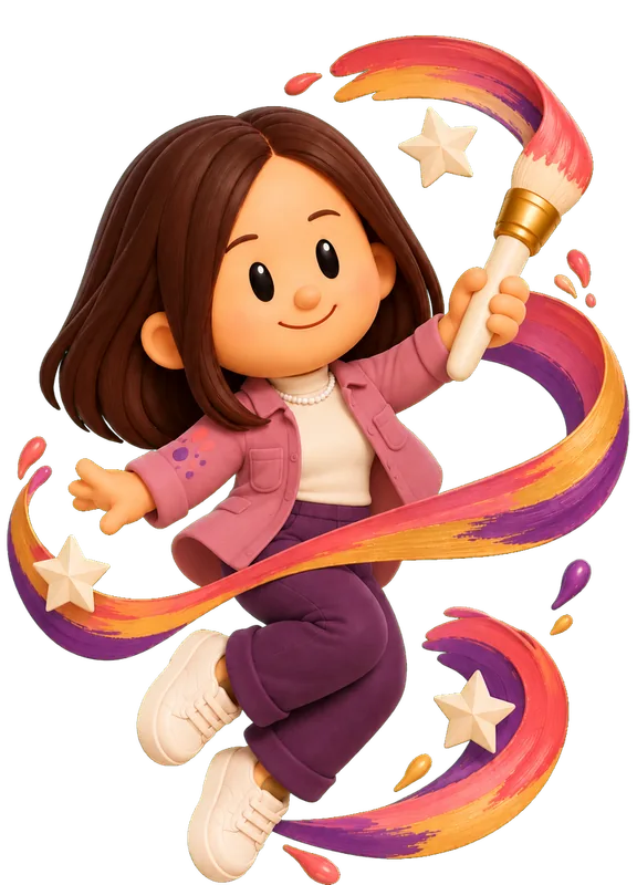 Jade Franson drawn as a chunky cartoon kid mid-play in the Backyard Designers yard