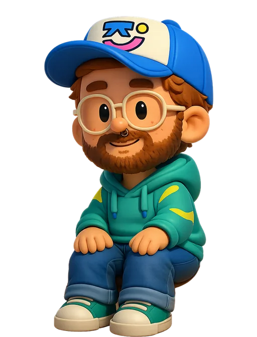 Jordan Jenkins drawn as a chunky cartoon kid on the Backyard Designers bench