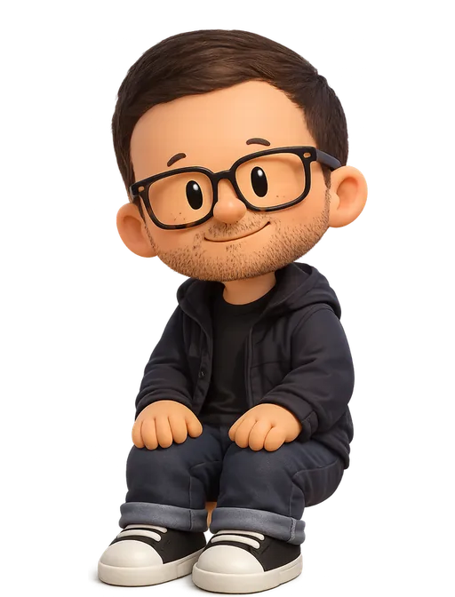 Joey Banks drawn as a chunky cartoon kid on the Backyard Designers bench