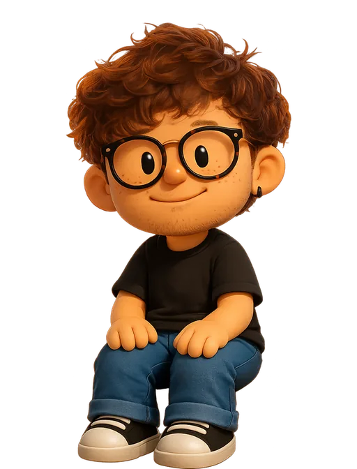 John Pham drawn as a chunky cartoon kid on the Backyard Designers bench
