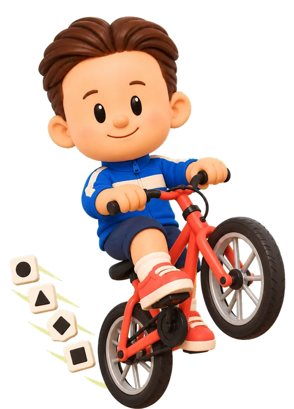Jordan Amblin drawn as a chunky cartoon kid mid-play in the Backyard Designers yard