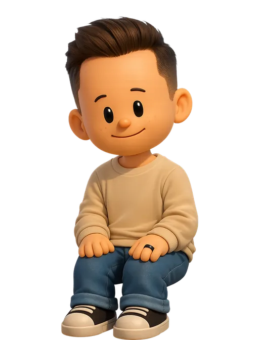 Kyle Barber drawn as a chunky cartoon kid on the Backyard Designers bench