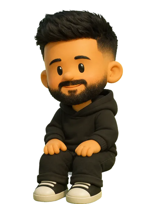 Kumail Nanji drawn as a chunky cartoon kid on the Backyard Designers bench