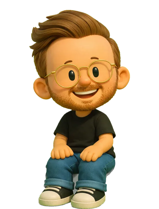 Levi Jones drawn as a chunky cartoon kid on the Backyard Designers bench