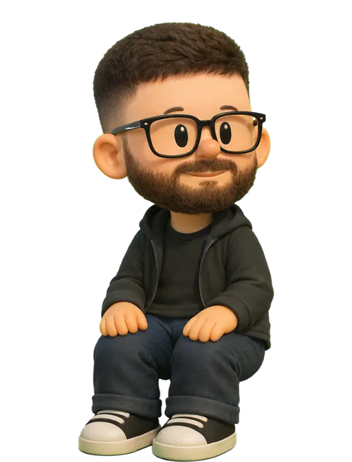 Fabrizio Rinaldi drawn as a chunky cartoon kid on the Backyard Designers bench