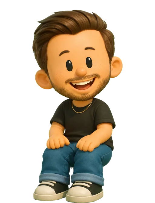 Lucas Crespo drawn as a chunky cartoon kid on the Backyard Designers bench