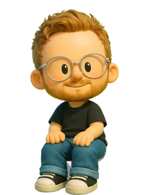 Mackenzie Child drawn as a chunky cartoon kid on the Backyard Designers bench