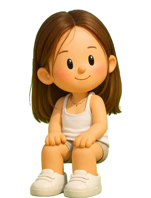 Marisa drawn as a chunky cartoon kid on the Backyard Designers bench