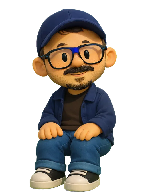 Miggi drawn as a chunky cartoon kid on the Backyard Designers bench