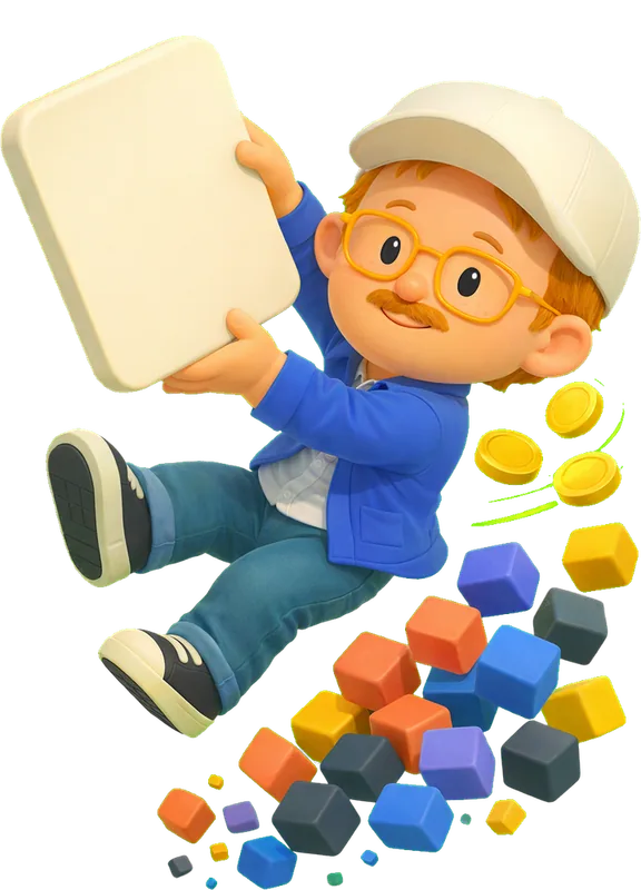 Zack Davenport drawn as a chunky cartoon kid mid-play in the Backyard Designers yard