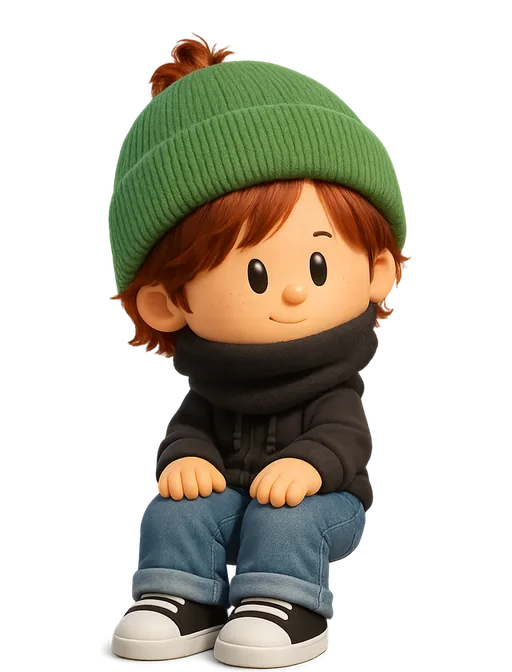 Mariana Castilho drawn as a chunky cartoon kid on the Backyard Designers bench