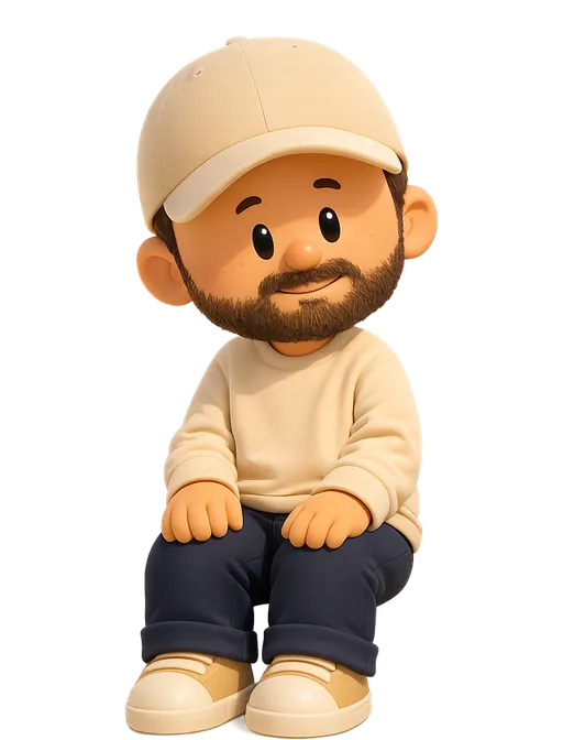 Nick Chella drawn as a chunky cartoon kid on the Backyard Designers bench