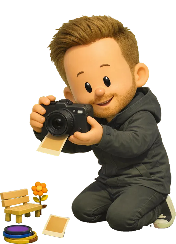 Dmitry Novikov drawn as a chunky cartoon kid mid-play in the Backyard Designers yard
