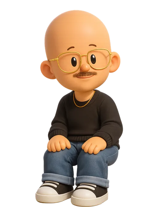 Soren Iverson drawn as a chunky cartoon kid on the Backyard Designers bench