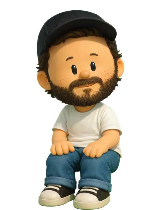 George Hastings drawn as a chunky cartoon kid on the Backyard Designers bench