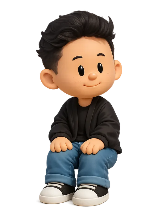 Steve Lauda drawn as a chunky cartoon kid on the Backyard Designers bench