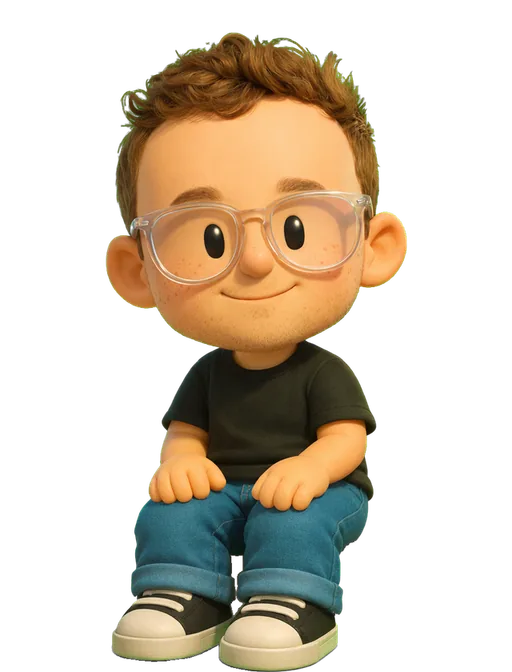 Shane Levine drawn as a chunky cartoon kid on the Backyard Designers bench