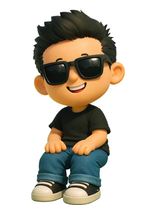Tom Johnson drawn as a chunky cartoon kid on the Backyard Designers bench
