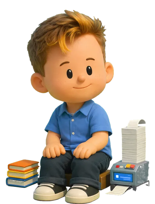 Vincent van der Meulen drawn as a chunky cartoon kid on the Backyard Designers bench